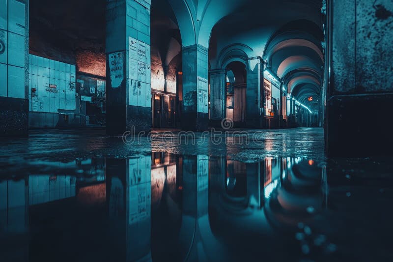 Reflecții urbane nocturne în albastru royalty free stock photography