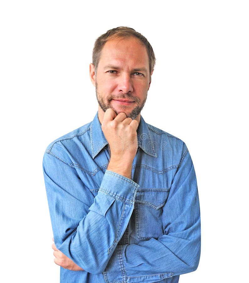 Reflektera mannen i denimskjorta royaltyfri foto Reflektera mannen i denimskjorta royaltyfri foto