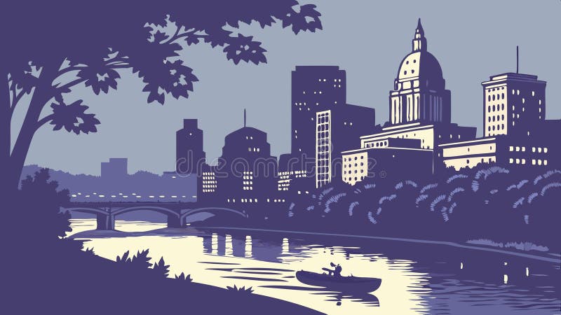 Reflexia orizontului orășenesc în proiectarea vectorului peisajului urban al fluviului Generative AI royalty free illustration