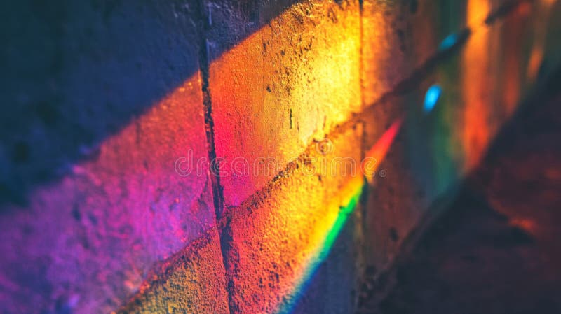 Reflexion eines Regenbogens an einer Ziegelwand stock abbildung