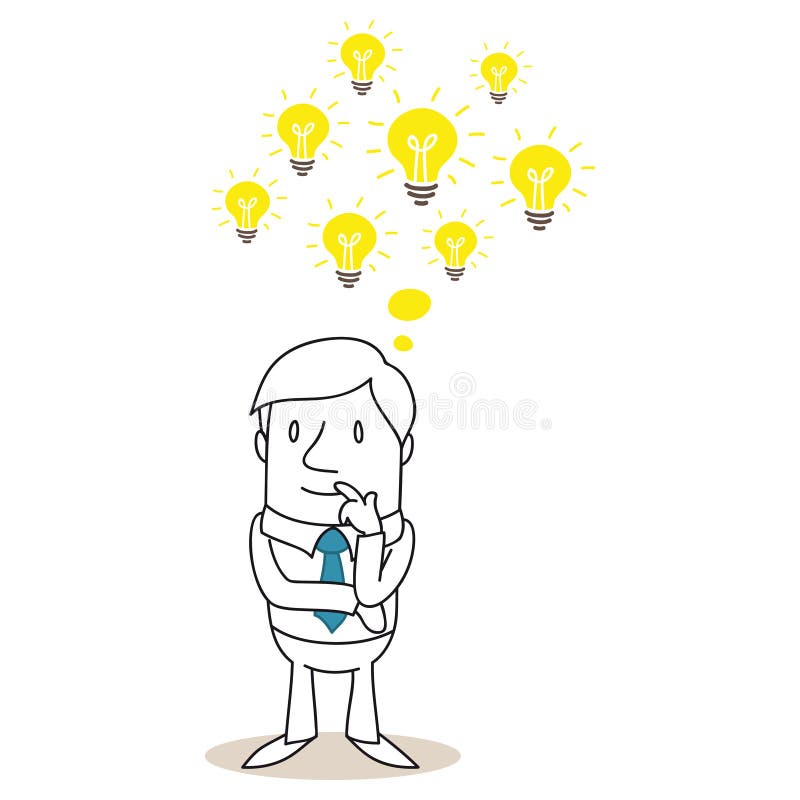 Reflexión del hombre de negocios con varias bombillas libre illustration Reflexión del hombre de negocios con varias bombillas libre illustration