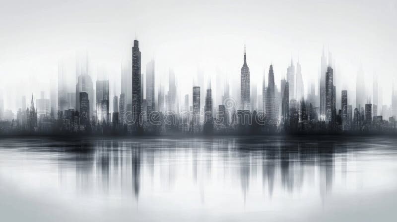 Reflexo da Silhueta Urbana Monocromática ilustração do vetor