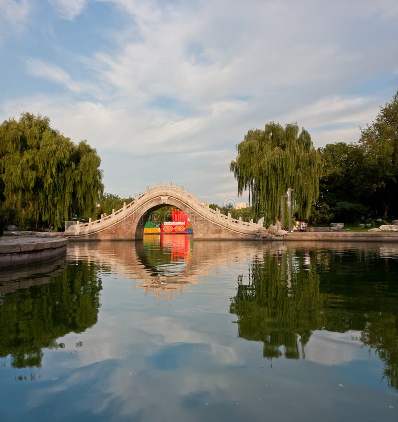 Stone arch bridge in park of Beijing, China,. Stone arch bridge in park of Beijing, China,