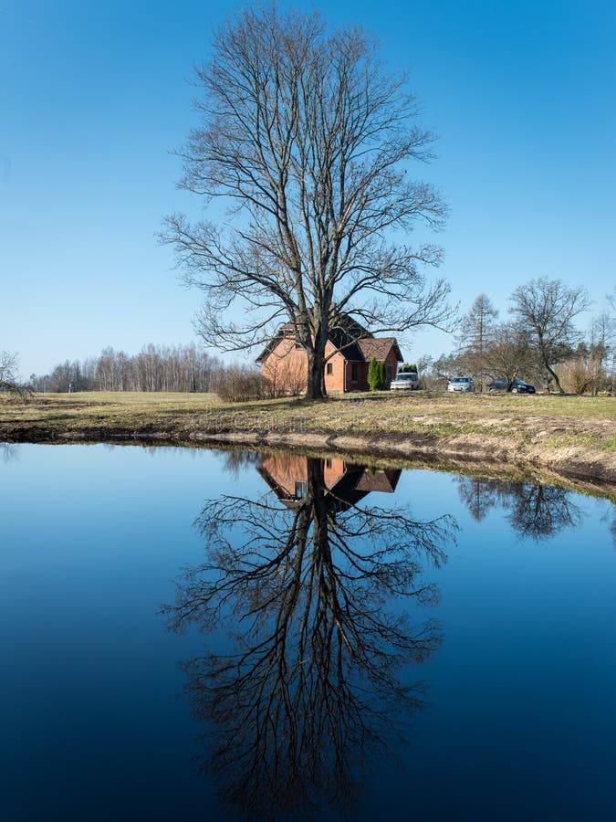 Reflexões da casa de campo na lagoa fotos de stock royalty free