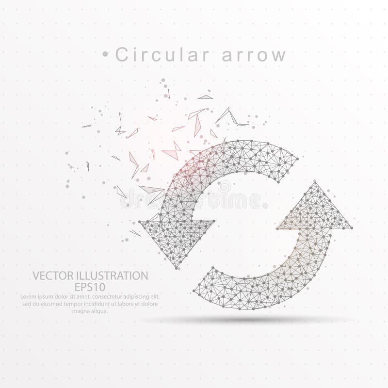 Refresh circular arrows digitally drawn low poly triangle wire frame. vector illustration