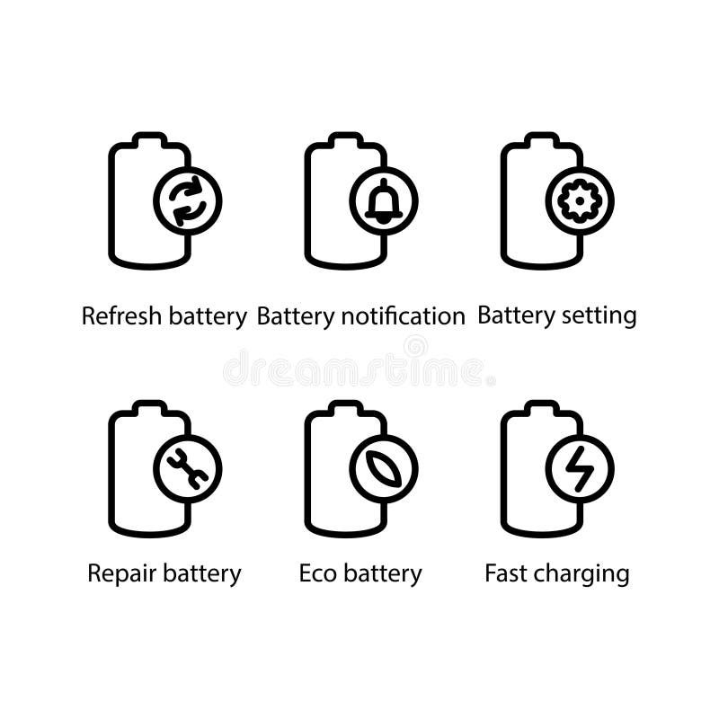 Refresh, Notification, setting, Repair, Eco battery, Fast charging, icon royalty free illustration