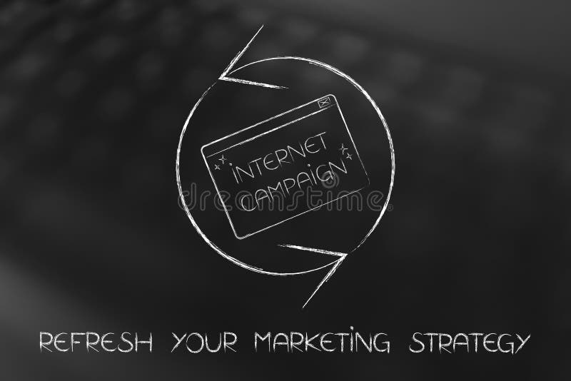 Refresh symbol with Internet Campaign pop-up, marketing strategy royalty free illustration Refresh symbol with Internet Campaign pop-up, marketing strategy royalty free illustration