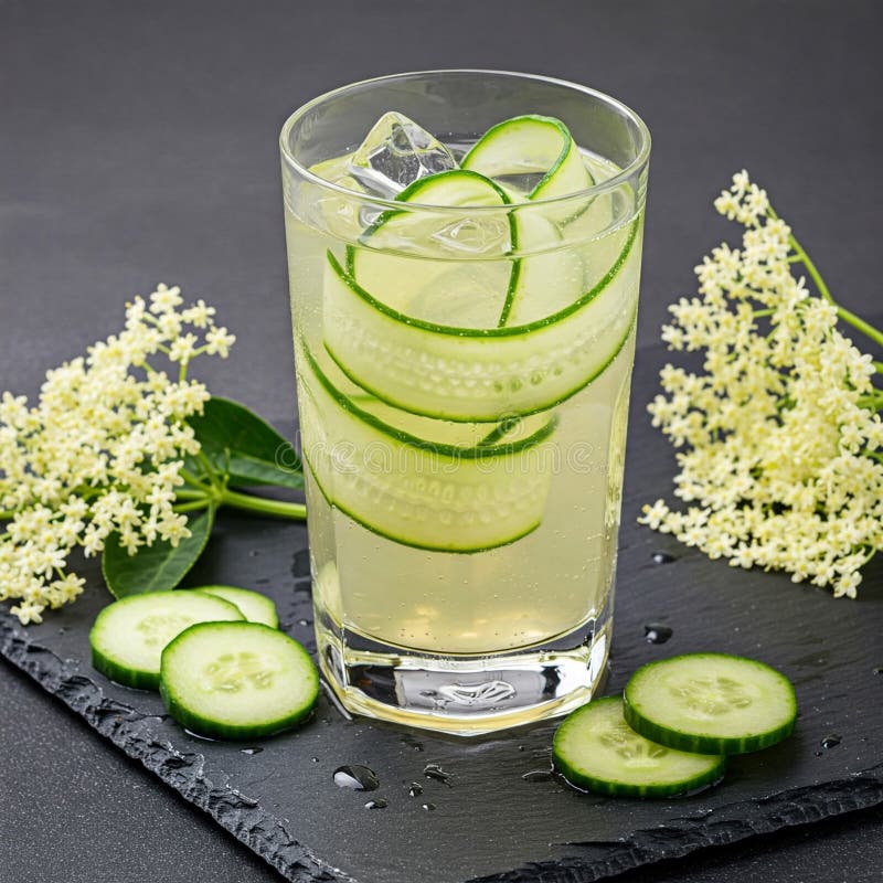 Elderflower Cucumber Collins with Ice Ribbons vector illustration