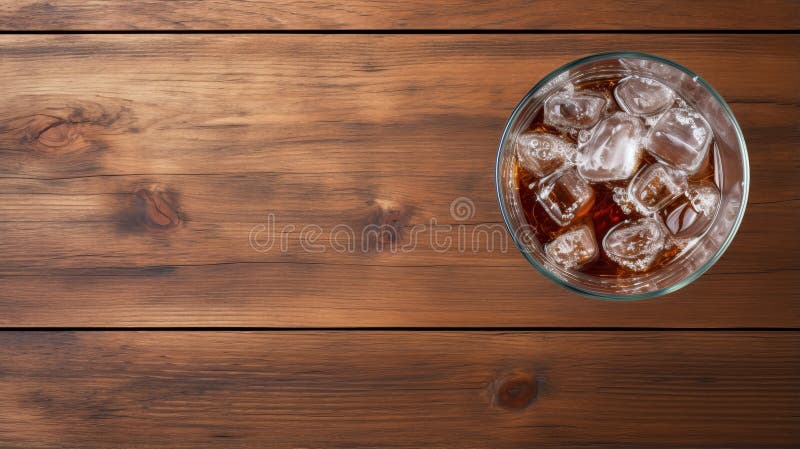Reîmprospătarea cola pe vedere aeriană de masă din lemn royalty free illustration