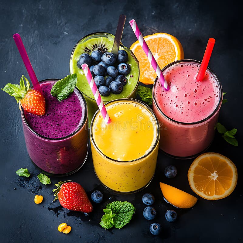 Refreshing Fruit Smoothies A Colorful Blend of Summer Flavors royalty free illustration