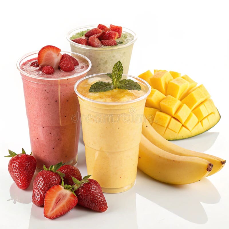 Refreshing Fruit Smoothies isolated on white background stock illustration