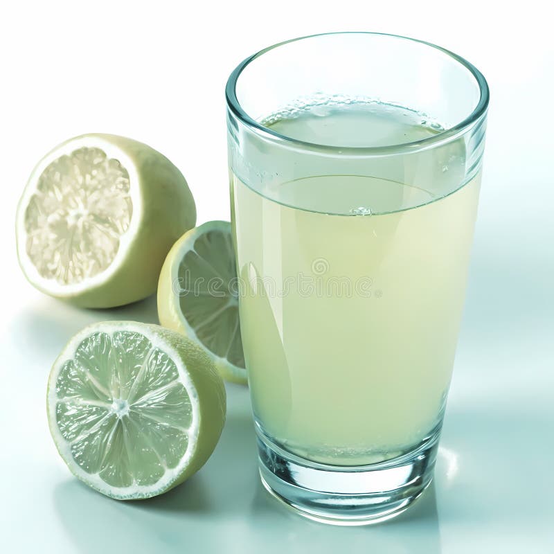 Refreshing glass of fresh lemon juice with whole and sliced lemons royalty free illustration
