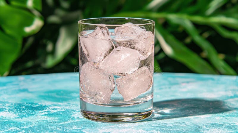 Refreshing glass of ice water on a bright sunny day. stock illustration
