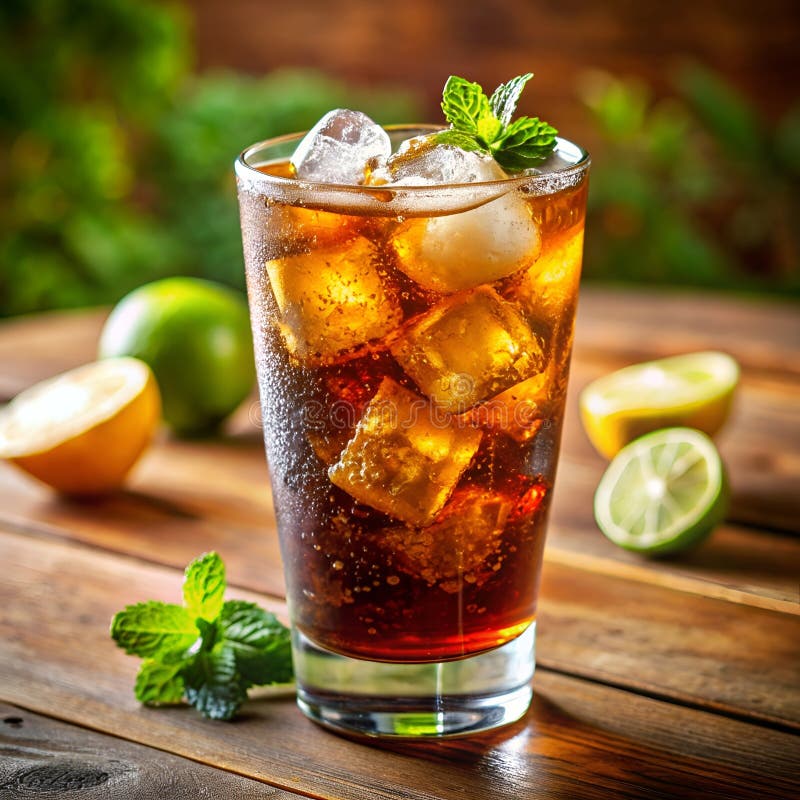 Refreshing glass of iced cola with mint garnish, Ai-Generated Images. royalty free illustration