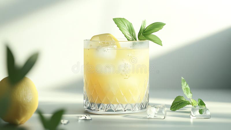 Refreshing glass lemonade ice cubes vector illustration