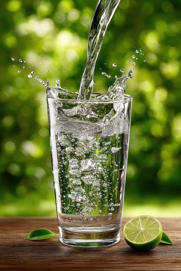 Refreshing glass of pouring water with lime for a healthy hydration concept in a natural setting vector illustration