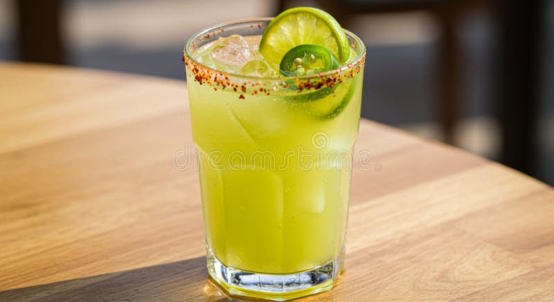 Refreshing Green Spicy Cocktail with Lime and Jalapeno royalty free illustration