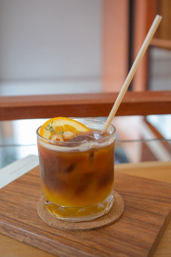 Refreshing Iced Coffee Americano Orange Juice on the Table Stock Photo Image of healthy