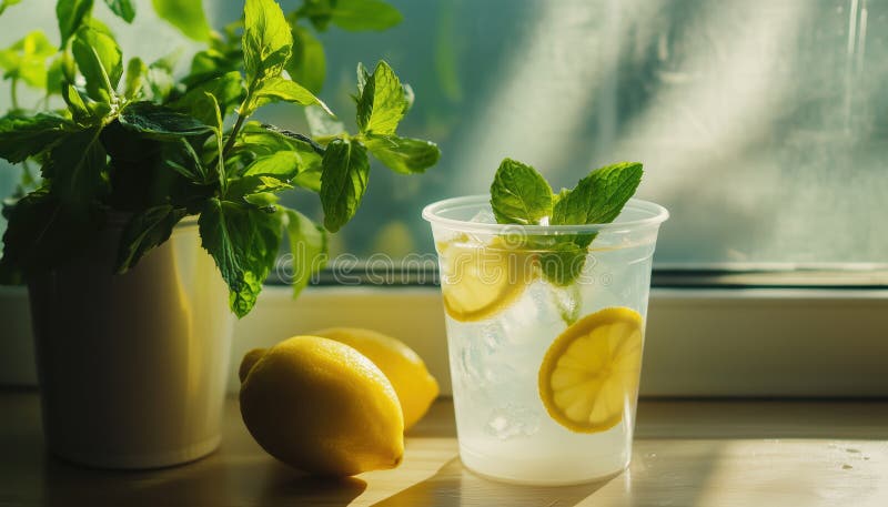 Refreshing Lemon Cocktail Composition stock images