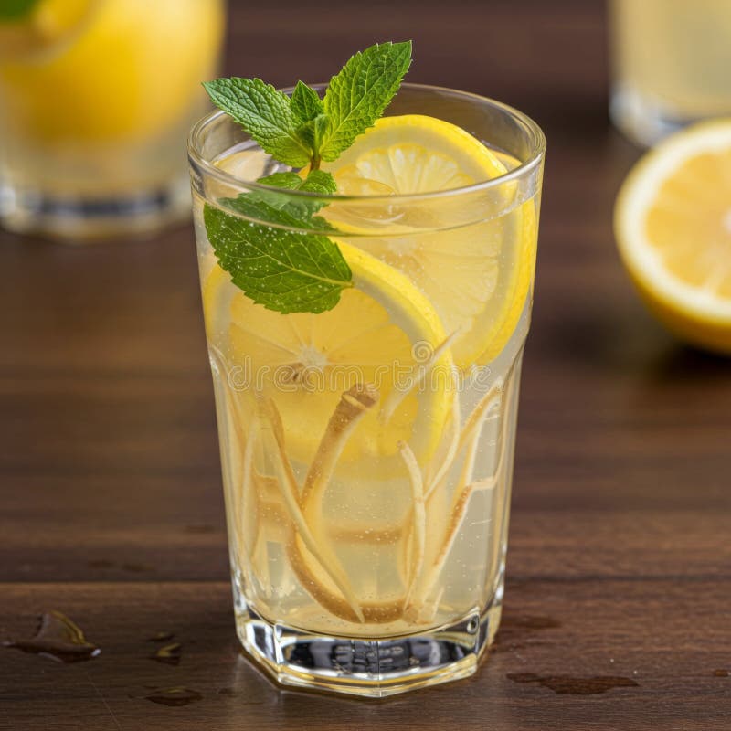 Refreshing Lemon and Ginger Drink in Glass royalty free stock photo