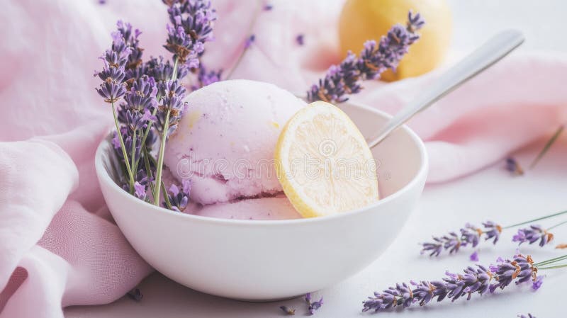 Refreshing Lemon Lavender Sorbet in Bowl royalty free stock image