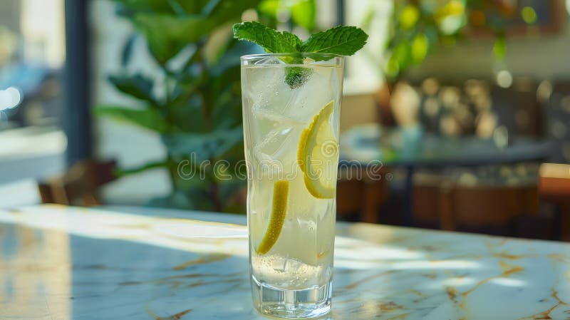 Refreshing Lemon and Mint Drink on a Table royalty free stock photography