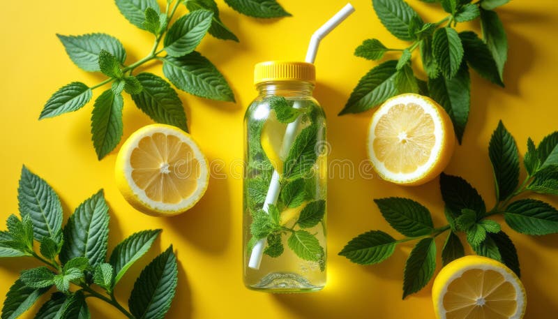 Refreshing lemon mint drink stock image