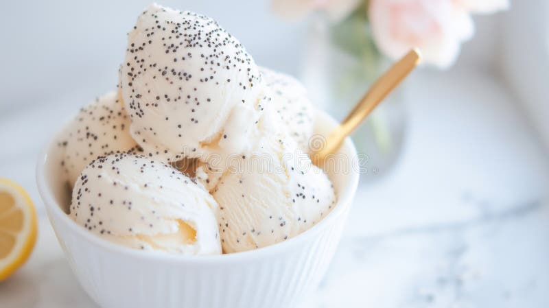 Refreshing Lemon Poppyseed Ice Cream Delight stock images