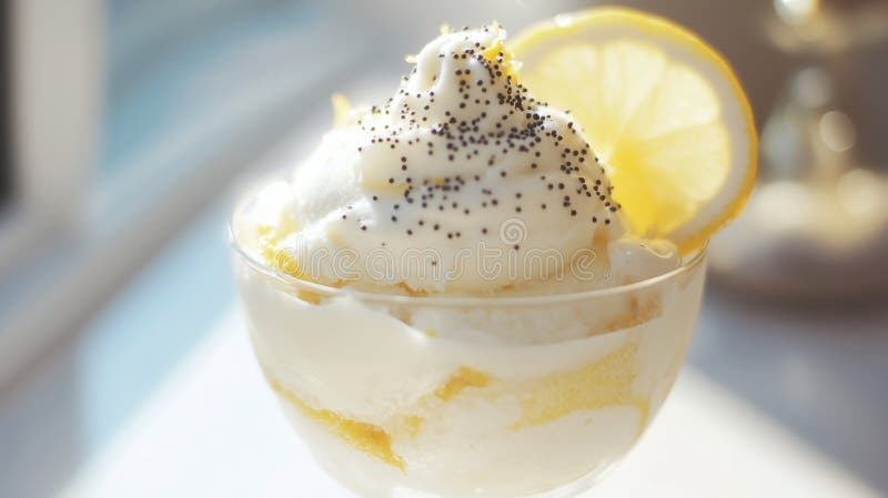 Refreshing Lemon Poppyseed Ice Cream Delight stock photo