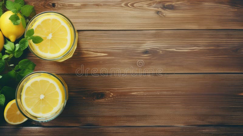 Limonadă revigorantă pe vedere aeriană de masă din lemn stock illustration