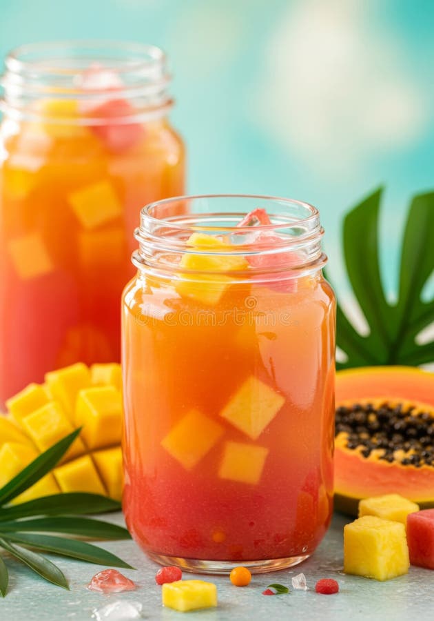 Refreshing Mango and Papaya Summer Drink in Mason Jars Stock ...