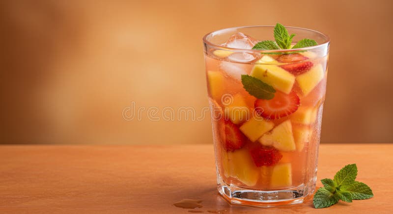 Refreshing Mango Strawberry Mint Iced Drink in Glass vector illustration