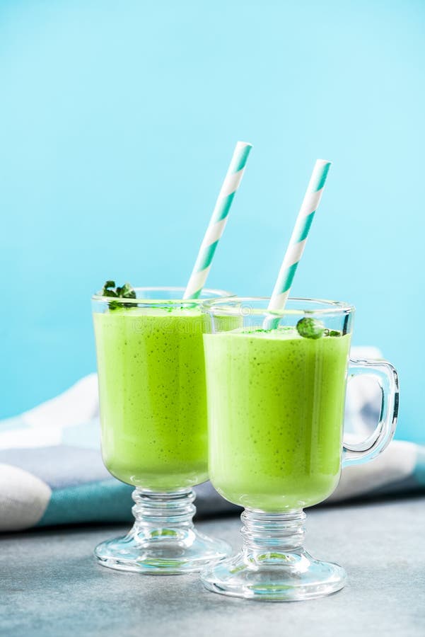 Refreshing Matcha green tea milk shake stock photos