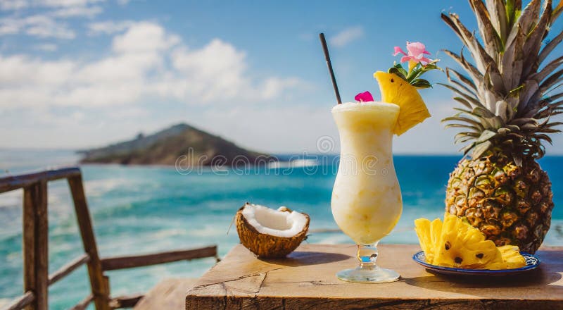 Refreshing pina colada drink by the beach -generated by AI