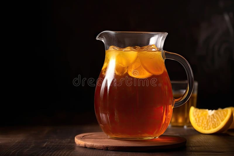 Refreshing Pitcher of Iced Tea, with Drips and Drops of Condensation ...