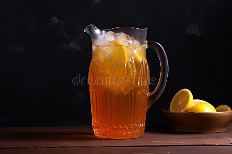 Refreshing Pitcher of Iced Tea, with Drips and Drops of Condensation Stock Illustration