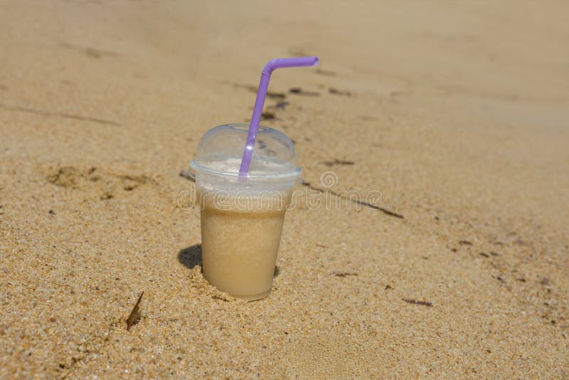 Refreshing Smoothie on the Beach. Concept Vacation Stock Photo Image