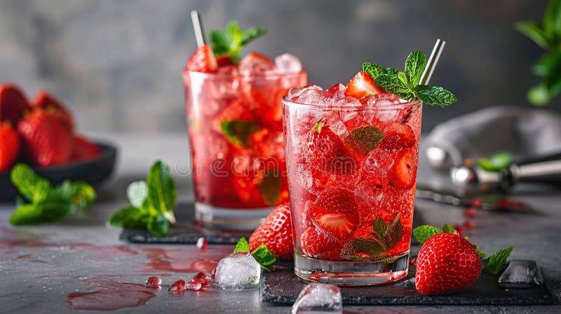 Refreshing Strawberry Mint Cocktail royalty free illustration