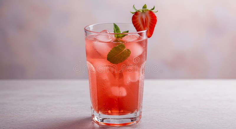 Refreshing Strawberry Mint Cocktail in Glass with Ice royalty free illustration