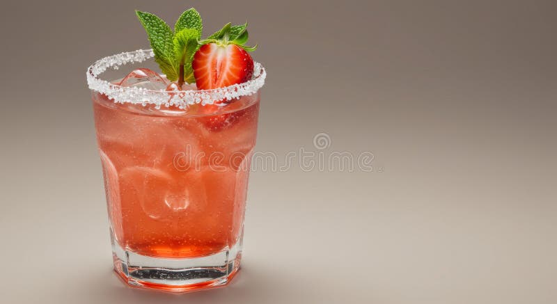 Refreshing Strawberry Mint Cocktail in Rocks Glass vector illustration