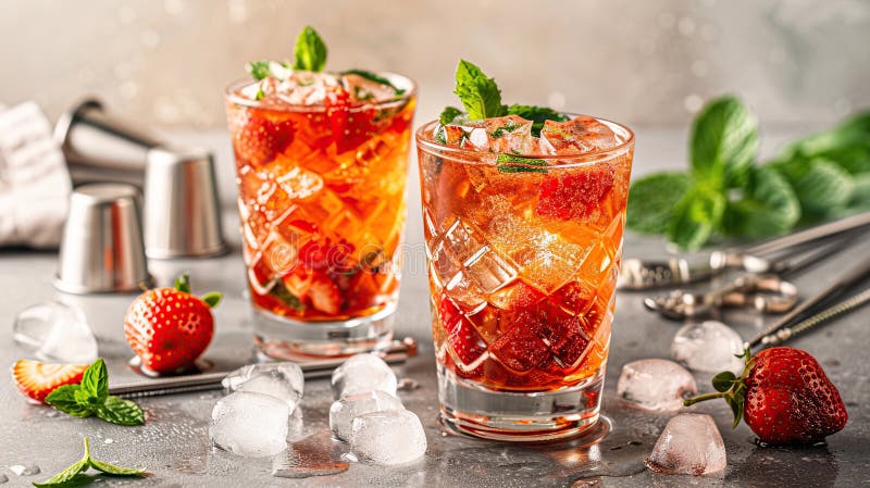 Refreshing Strawberry Mint Cocktail stock illustration