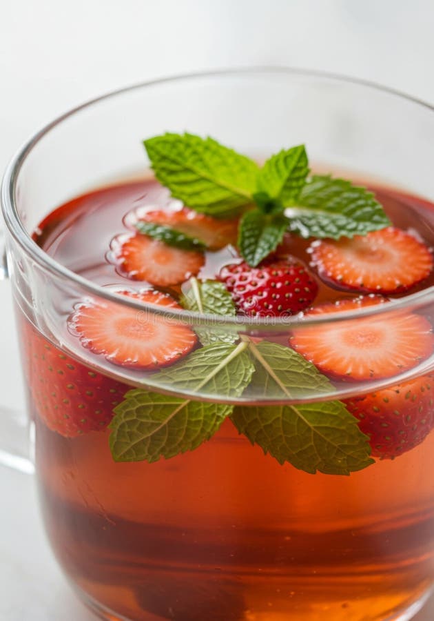 Refreshing Strawberry Mint Tea in Glass Cup vector illustration