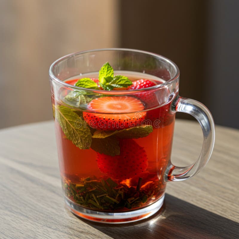 Refreshing Strawberry Mint Tea in Glass Mug royalty free illustration