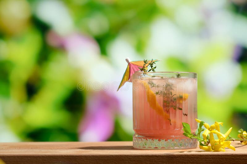 Glass of Summer Grapefruit Cocktail with Thyme. Stock Image Image of