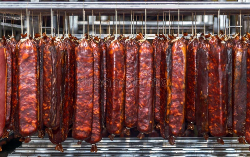 Refrigerated Warehouse for Storing Meat and Sausage Products Stock