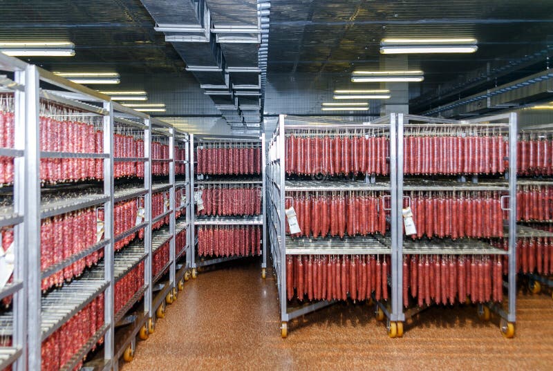 Refrigerated Warehouse for Storing Meat and Sausage Products Stock
