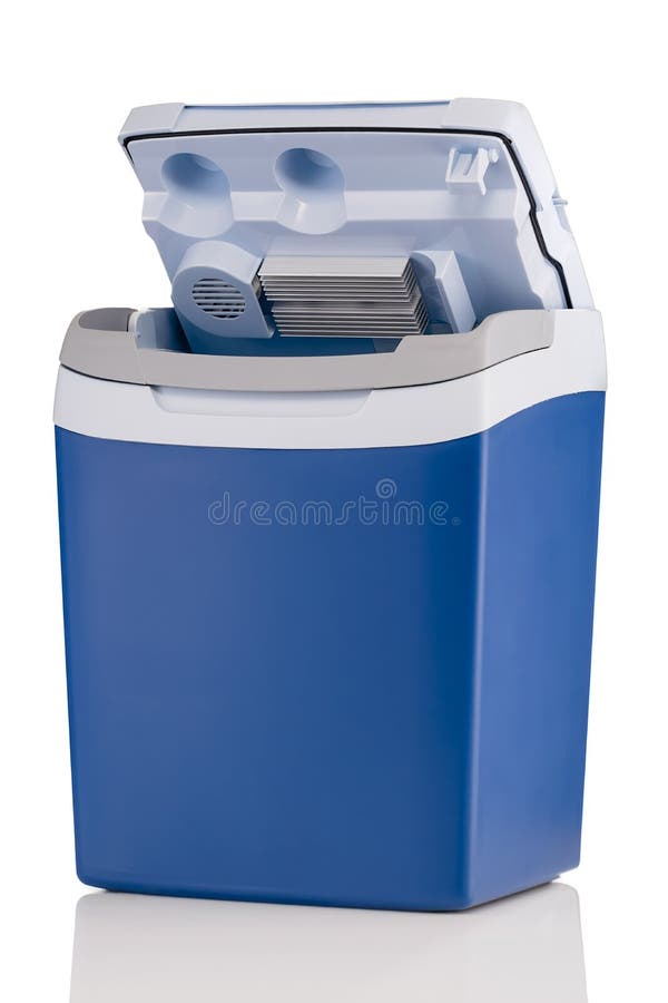 Refroidisseur électrique avec à couvercle serti d'isolement sur le blanc photographie stock Refroidisseur électrique avec à couvercle serti d'isolement sur le blanc photographie stock