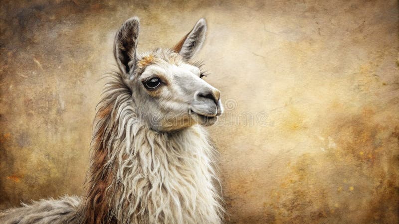 Regal Andean Llama Etching A Handmade Decorative Print Inspiated by South American Culture for Collectors and Animal stock illustrationer