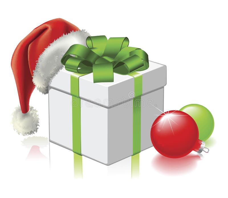 Regalo de la Navidad con el sombrero y las chucherías de Santa ilustración del vector Regalo de la Navidad con el sombrero y las chucherías de Santa ilustración del vector