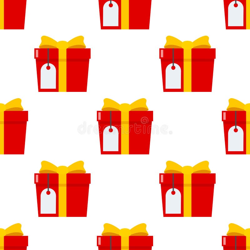 Regalo rojo con el modelo inconsútil de la etiqueta en blanco stock de ilustración Regalo rojo con el modelo inconsútil de la etiqueta en blanco stock de ilustración